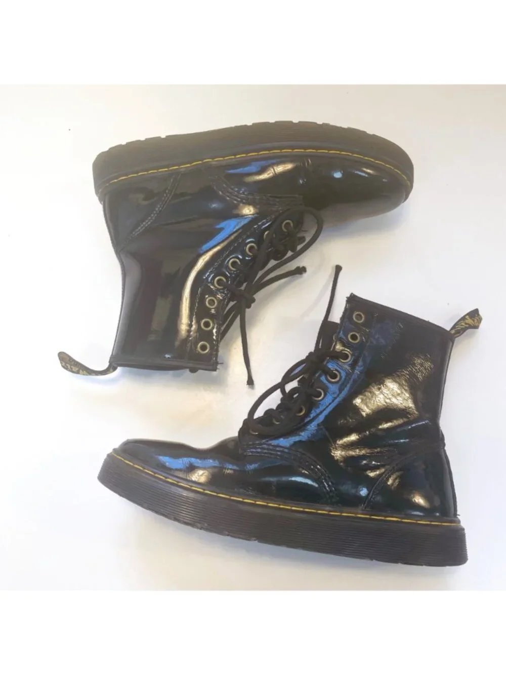 Dr. Martens Black Patent Zavala Combat Boots, Men's Size 7